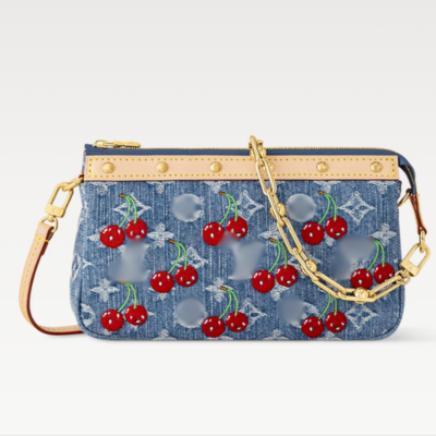 Denim Cherry Monogram Shoulder Bag