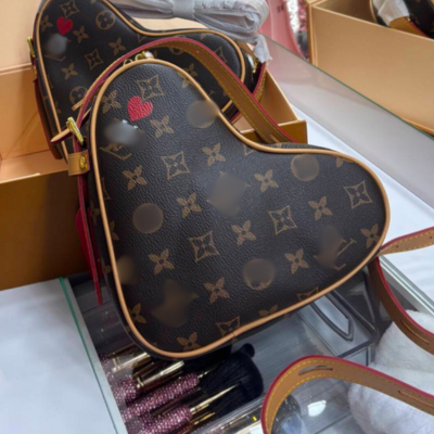 Heart-Shaped Luxury Monogram Purse – Tan & Brown Crossbody Bag