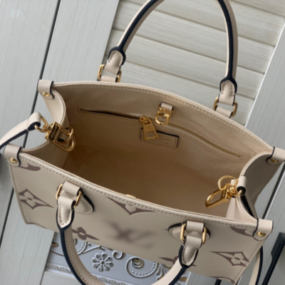 Beige Monogram Shoulder Bag with Handles