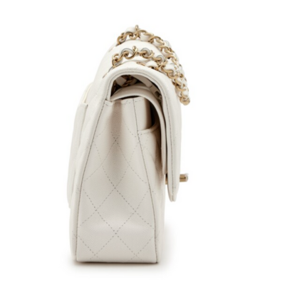 CC Elegant Cream White Quilted Chain Shoulder Bag – Gold Detail