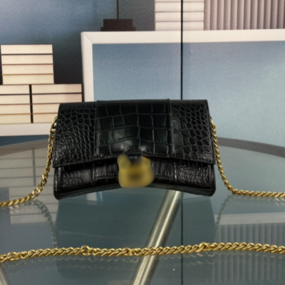 B Gold or Black Croc-Embossed Top Handle Bag | Metallic Mini Handbag