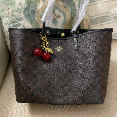 Signature Brown Monogram Tote Bag with Gold Hardware