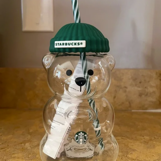 Bearista Bear Glass Tumbler – Viral Glass Bear Cup with Straw