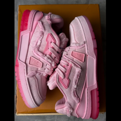 Pink L-V distressed fabric Sneaker