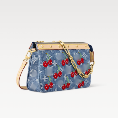 Denim Cherry Monogram Shoulder Bag