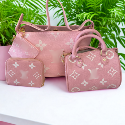 Blush Pink Monogram Purse Set – 3-Piece Mini Tote, Mini Bag & Wallet