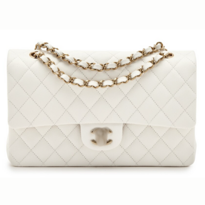 CC Elegant Cream White Quilted Chain Shoulder Bag – Gold Detail
