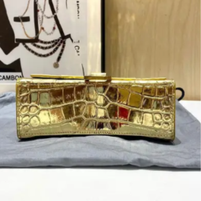 B Gold or Black Croc-Embossed Top Handle Bag | Metallic Mini Handbag