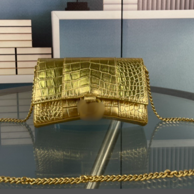 B Gold or Black Croc-Embossed Top Handle Bag | Metallic Mini Handbag