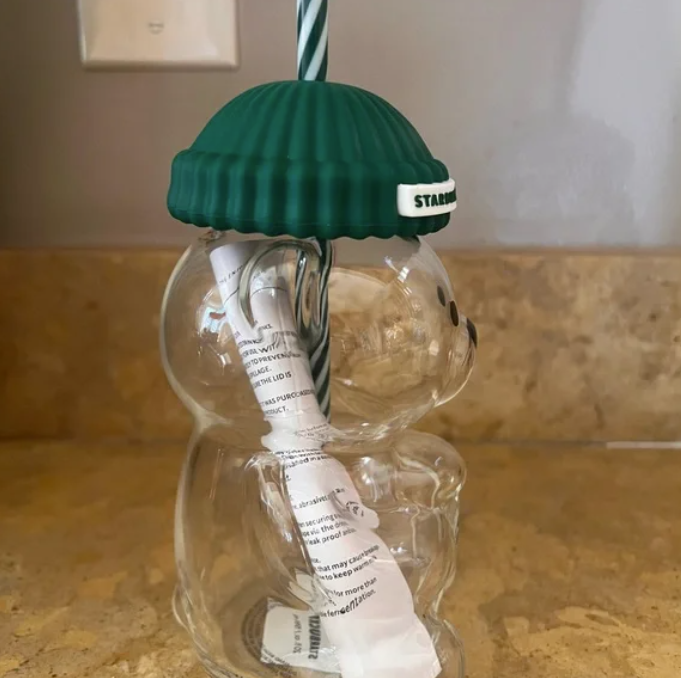 Bearista Bear Glass Tumbler – Viral Glass Bear Cup with Straw