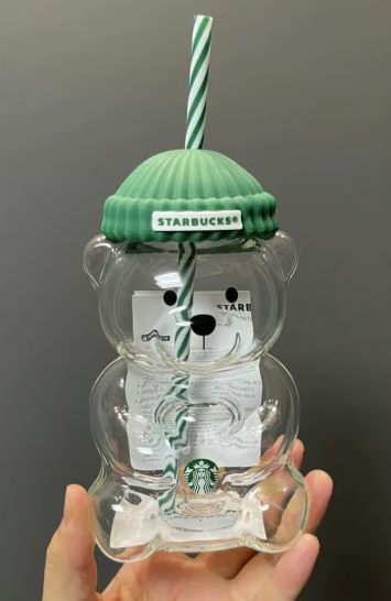 Bearista Bear Glass Tumbler – Viral Glass Bear Cup with Straw