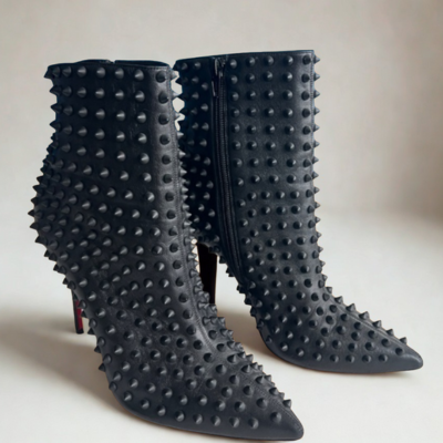 Black Spiked Stiletto Boot | Women’s High Heel Ankle Boot | Sizes 5–10
