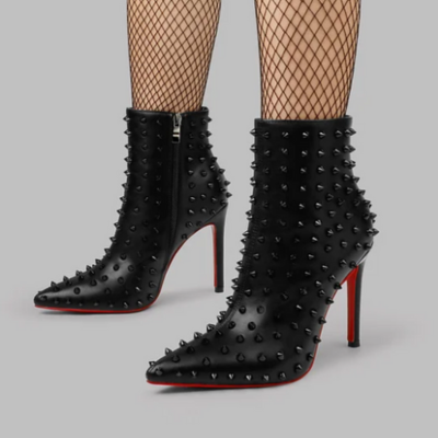 Black Spiked Stiletto Boot | Women’s High Heel Ankle Boot | Sizes 5–10