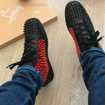 Men’s Red & Black Spiked Ankle Boots | Statement Lace-Up Shoes with Red Sole | Sizes 5–12