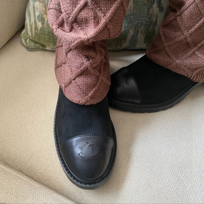 CC Black Knee-High Boots with Brown Knit Sock Leg Warmers